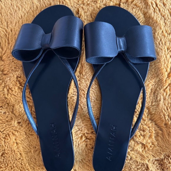 Aminah Abdul Jillil Black Leather Flip Flops – Size 10 (NEW) - Picture 4 of 9